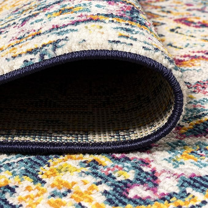 JONATHAN Y Brooklyn Geometric Medallion Blue/Beige Indoor Area Rug, 3x5, Vintage, Bohemian, Easy-Cleaning for Living Room, Bedroom, Kitchen, Pet Friendly, Non-Shedding (MDP207A-3)