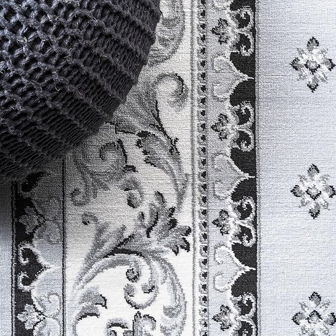 JONATHAN Y Acanthus French Border Light Gray/Cream Runner Rug, 2x8, Vintage, Bohemian, Easy-Cleaning for Living Room, Bedroom, Kitchen, Pet Friendly, Non-Shedding (MDP504F-28)