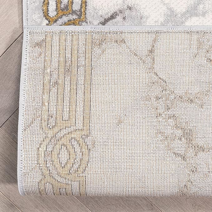 Well Woven Custom Size Hallway Stair Runner - Made-to-Measure - Fairmont Collection Lezlee Ivory Gold Abstract Marble Border 2x25 (2'2" x 25' Runner)