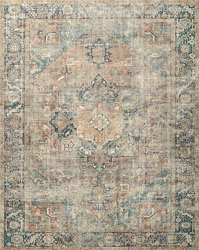 Loloi Margot Collection MAT-02 Terracotta/Lagoon 5'-0" x 7'-6" Area Rug feat. CloudPile, No-Shed Easy Clean Large Patterned Area Rug for Living Room, Bedroom, Dining Area