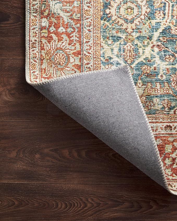 Loloi Layla Collection LAY-04 Ocean/Rust 3'-6" x 5'-6" .13" Thick Accent Rug, Soft, Durable, Vintage Inspired, Distressed, Low Pile, Non-Shedding, Easy Clean, Printed, Living Room Rug