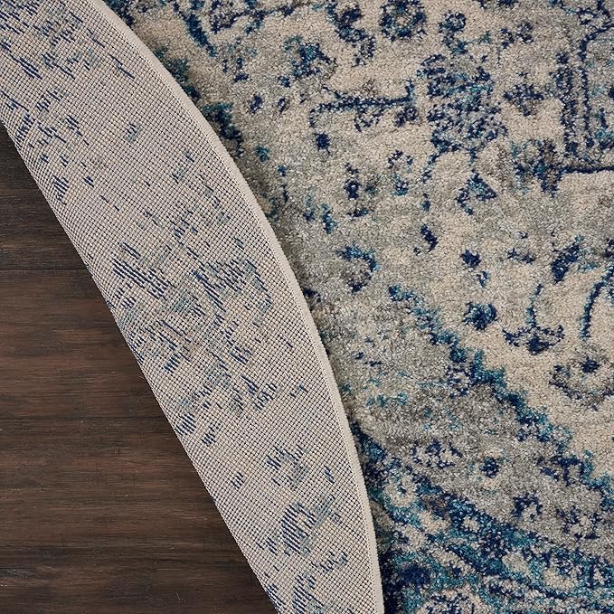 Nourison Home Tranquil Ivory/Light Blue 7’10” x Round Area Rug - Easy Clean, Non Shedding, Bed Room, Living Room, Dining Room, Kitchen (8' x Round)