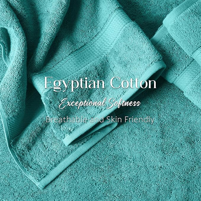 Superior Egyptian Cotton Pile Bath Towel Set of 2, Ultra Soft Luxury Towels, Thick Plush Essentials, Absorbent Heavyweight, Guest Bath, Hotel, Spa, Home Bathroom, Shower Basics, Turquoise