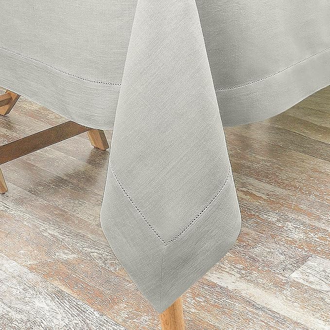D'Moksha Homes Silver Grey Linen Tablecloth 60 x 120 Inch - 100% Pure Linen Hemstitch Tablecloth for Rectangle Tables - Classic Hemstitch, Machine Washable Table Cloth for Christmas, Holiday, New Year