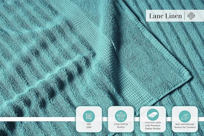 LANE LINEN Large Bath Towels Set - Premium Quality, Soft, 100% Cotton Towels for Bathroom, Hotel & Spa - Includes 2 Bath, 2 Hand & 2 Wash Cloths, Super Absorbent Quick Dry Towel (6 Piece Set) - Teal