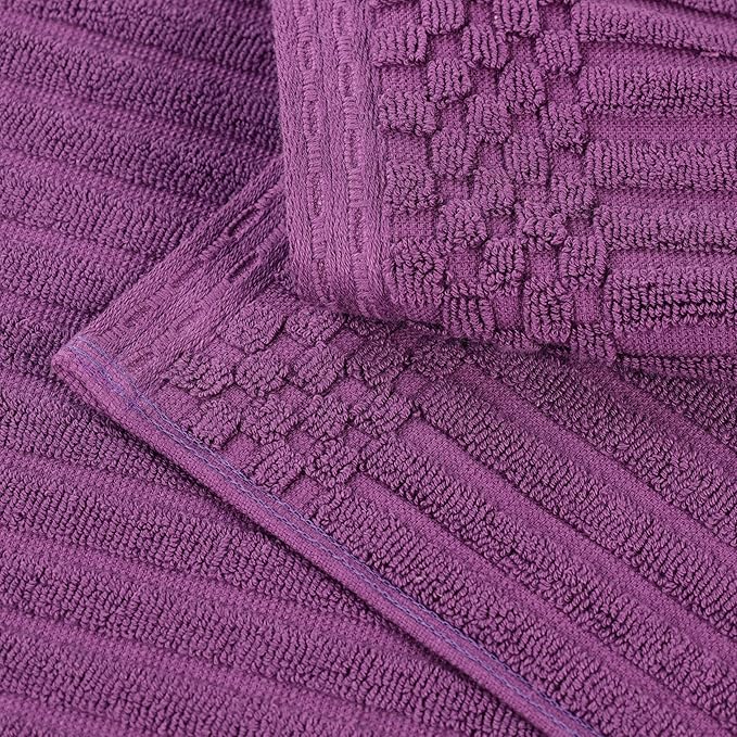 Cotton 6-Piece Solid and Ribbed Towel Set, Face Towels 13” x 13”, Hand Towels 16” x 28”, Bath Towels 27” x 54”, Plum by Superior