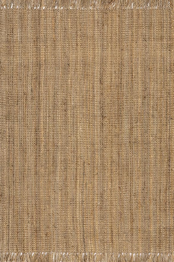 Nuloom Daniela Natural, 6' Square, Handmade, Jute, Tassel, Soft and Textured, High Traffic, Stain Resistant, Easy Clean, Durable Area Rug for Bedroom, Living Room, Dining Space, Foyer, Entryway