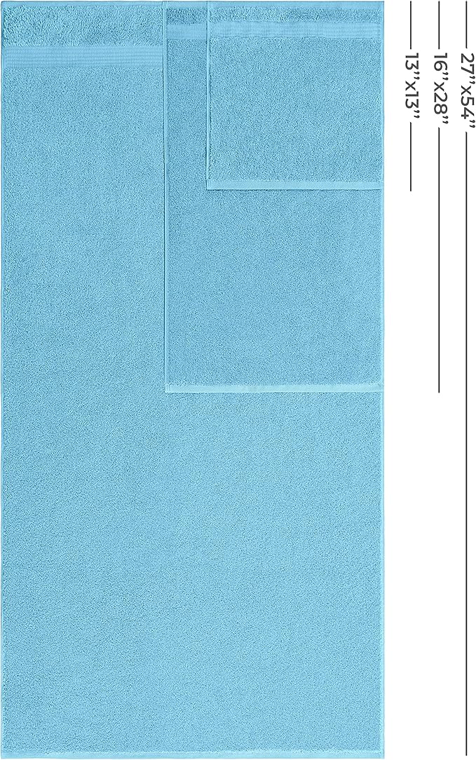 American Veteran Towel, 100% Cotton Turkish 6 Piece Towel Set Luxury Towels Set of 6 for Bathroom Essentials, 2 Bath Towels 2 Hand Towels 2 Washcloths, Sky Blue