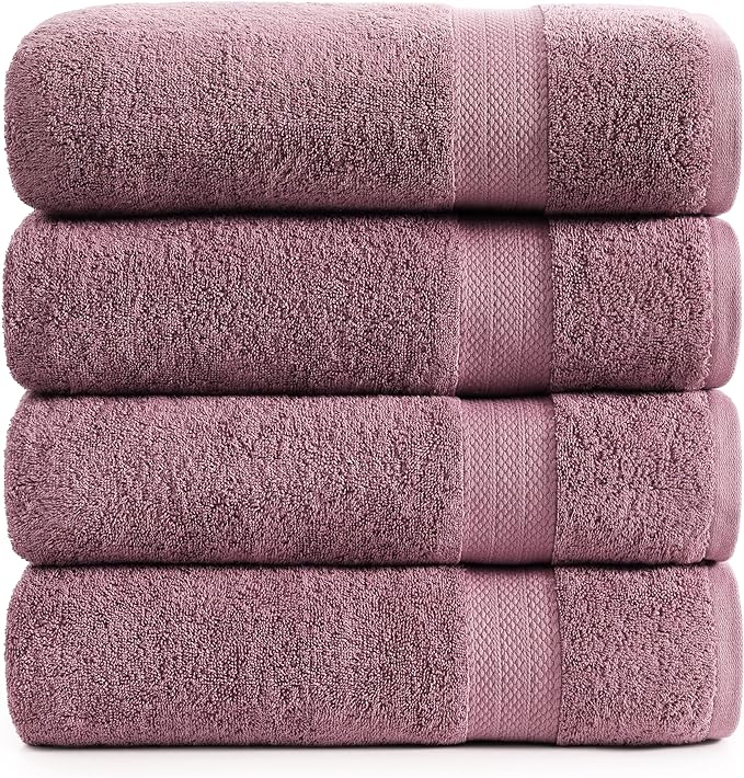 LANE LINEN Premium Bath Towels Set of 4 (28"x54") - 100% Ring Spun Cotton Bathroom Towel 4 Pack - Quick Drying, Super Soft, Durable & Absorbent Large Towels Set - Oeko Tex Certified - Wistful Mauve