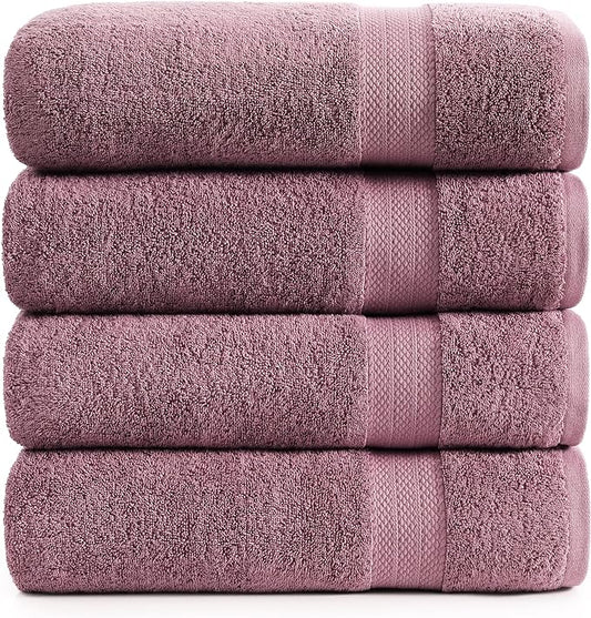 LANE LINEN Premium Bath Towels Set of 4 (28"x54") - 100% Ring Spun Cotton Bathroom Towel 4 Pack - Quick Drying, Super Soft, Durable & Absorbent Large Towels Set - Oeko Tex Certified - Wistful Mauve