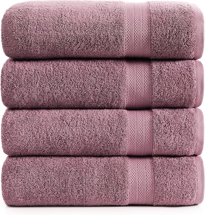LANE LINEN 100% Ring Spun Cotton Bath Sheets (35"x66") - 4 Pcs - Highly Absorbent, Soft & Low Lint - Extra Large Towel Sets - Oversized Daiiy Use Bathroom Towels Ideal for Adults, Spa - Wistful Mauve