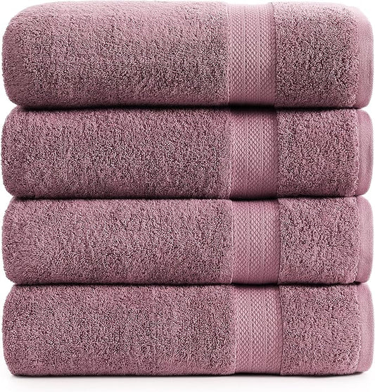 LANE LINEN 100% Ring Spun Cotton Bath Sheets (35"x66") - 4 Pcs - Highly Absorbent, Soft & Low Lint - Extra Large Towel Sets - Oversized Daiiy Use Bathroom Towels Ideal for Adults, Spa - Wistful Mauve
