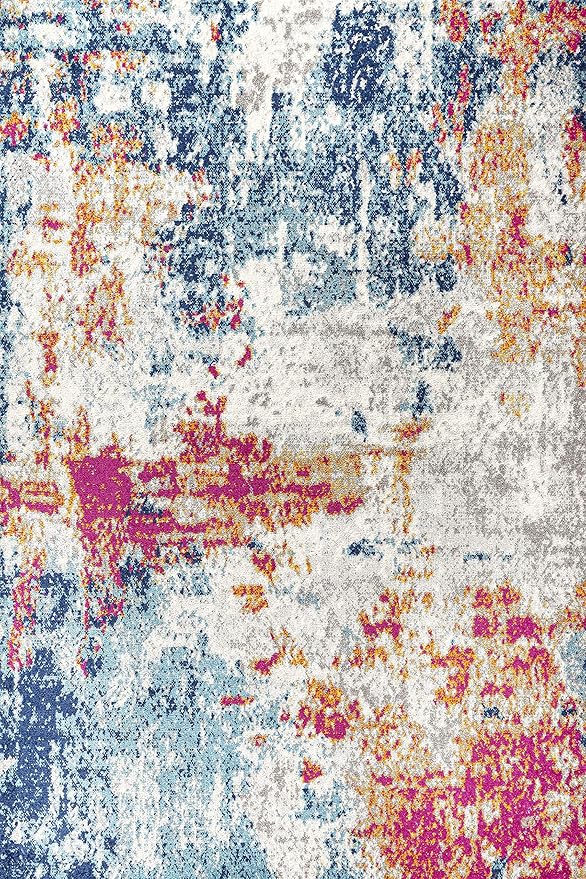 JONATHAN Y Sunset Modern Abstract Blue/Multi Indoor Area Rug, 4x6, Contemporary, Transitional, Easy-Cleaning for Living Room, Bedroom, Kitchen, Pet Friendly, Non-Shedding (CTP114A-4)