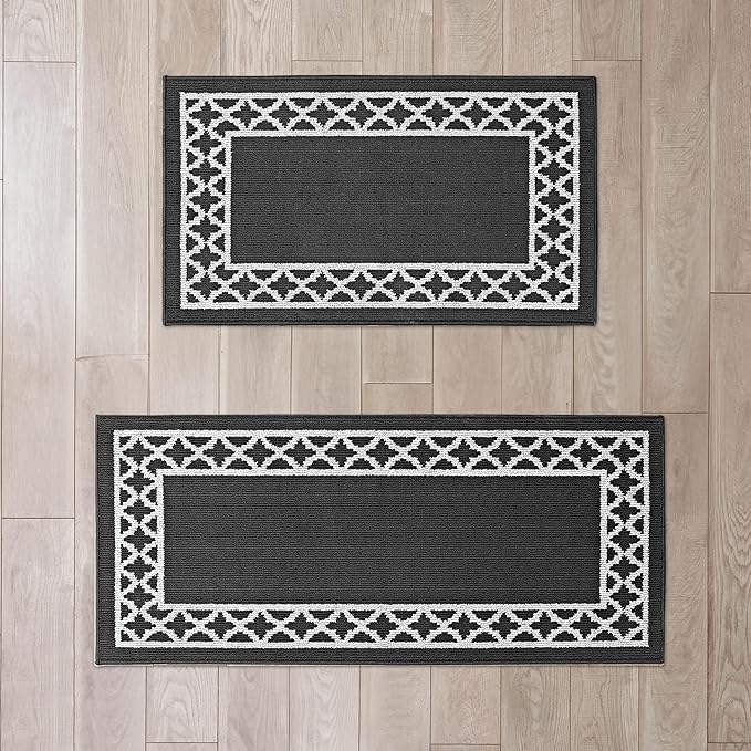 Nautica – Runner Rug 2 Piece Set | Indoor Runners for Hallways and Entry Rugs| Non-Skid Entry and Kitchen Door Mat| Machine Washable Carpet Rugs | 2'2" x 3'9" and 2'2" x 5' | Trellis Black