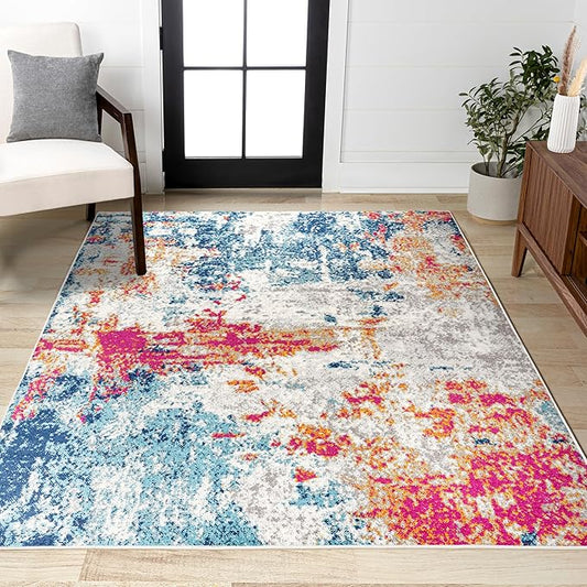 JONATHAN Y Sunset Modern Abstract Blue/Multi Indoor Area Rug, 3x5, Contemporary, Transitional, Easy-Cleaning for Living Room, Bedroom, Kitchen, Pet Friendly, Non-Shedding (CTP114A-3)