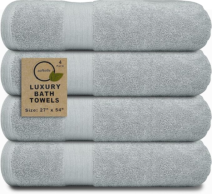 Softolle Luxury Bath Towels Set of 4 (27” x 54”) | Towels for Bathroom | Super Soft | Highly Absorbent Towels for Home, Spa, Gym (Silver Grey)