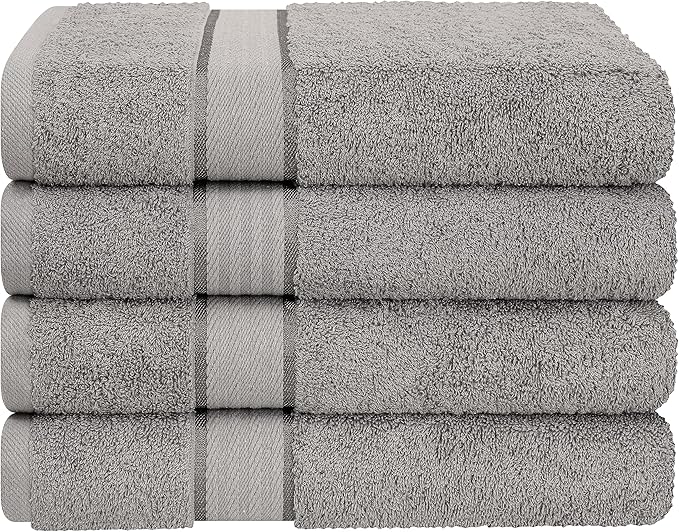 4 Pack Bath Towel Set, 100% Cotton Bath Towels for Bathroom, Gray