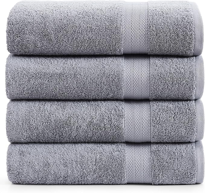 LANE LINEN 100% Ring Spun Cotton Towels for Bathroom Set of 4 (28"x54") - Large Turkish Bath Towel Sets - Durable, Quick Dry, Soft & Highly Absorbent Towels Set - Fade Resistant - Space Grey