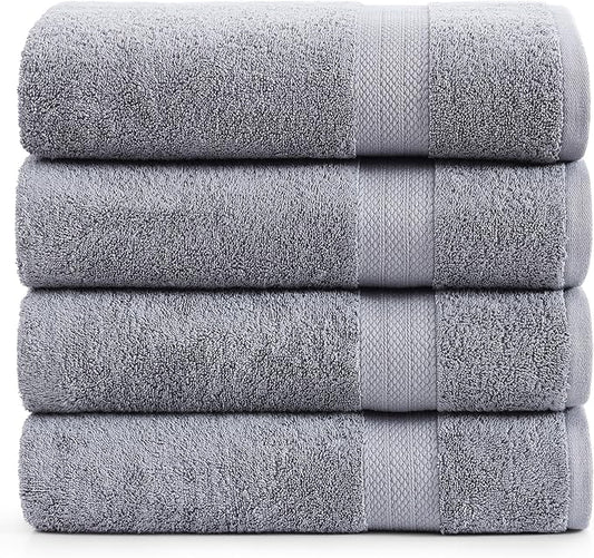 LANE LINEN 100% Pure Cotton Bath Sheets Set of 4 (35"x66") - Ring Spun, Ultra Soft, Skin Friendly & Highly Absorbent Extra Large Towel - Multipurpose Premium Hotel Quality Bathroom Towels - Space Grey