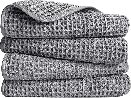 POLYTE 430 GSM Microfiber Lint Free Hand Towel, 16 x 30 in, 4 Pack (Waffle Weave)