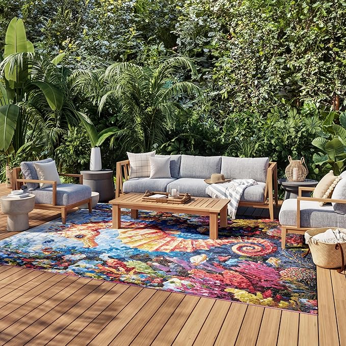 Nourison Home Color Splash Multicolor 9' x 12' Area Rug - Easy Clean, Non Shedding, Bed Room, Living Room, Dining Room, Kitchen (9' x 12')