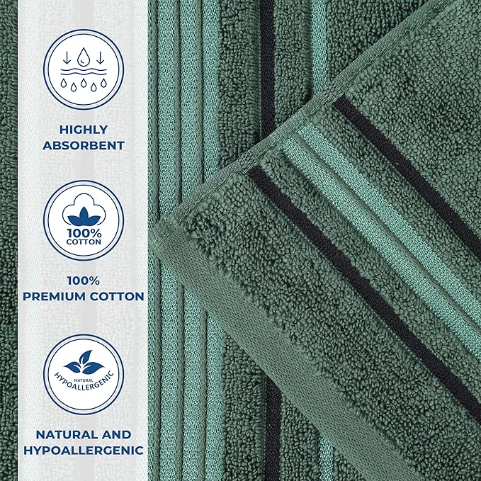 Superior Cotton Hand Towel Set, Small Towels, Plush Soft Absorbent Bathroom Basics, Home Essentials, Spa, Salon, Hotel, Kitchen, Luxury Quick Drying, Zero-Twist, Solid, Sadie Collection, Forest Green
