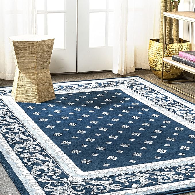 JONATHAN Y Acanthus French Border Navy/Blue Indoor Area Rug, 3x5, Vintage, Bohemian, Easy-Cleaning for Living Room, Bedroom, Kitchen, Pet Friendly, Non-Shedding (MDP504C-3)