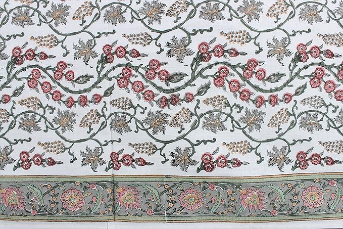 Ridhi Coral Pink Hand Block Print Cotton Rectangle Tablecloth 108" x 70" inches Reusable Table Cover Decorative Everyday Use for Dining, Farmhouse, Home, Party, Festive, Wedding, Fall