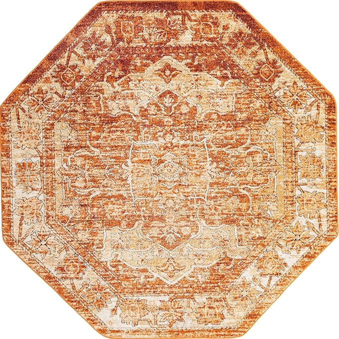 Unique Loom Isabella Collection Area Rug - Adjani (7' 10" Octagon, Rust Red/ Black)
