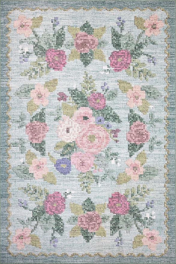 Loloi Rifle Paper Co. Rosa Collection RSA-02 Sky 5'-0" x 7'-6" Area Rug