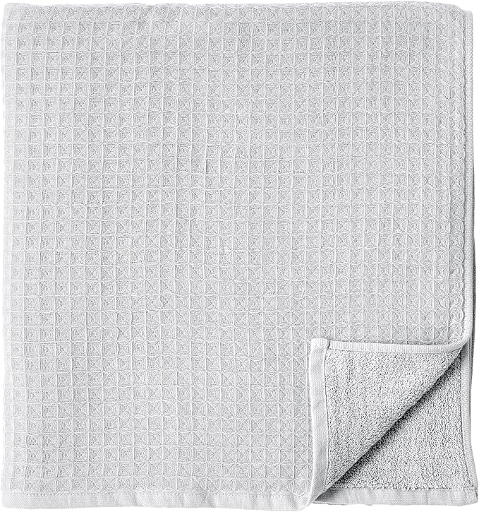 UCHINO Waffle Twist Cotton Weave Bath Towel for Bathroom Lightweight Absorbent Quick Dry Honeycomb Texture Solid Terry Loop Reverse 30" x 60", 1 Bath Towel, Grey
