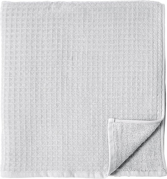 UCHINO Waffle Twist Cotton Weave Bath Towel for Bathroom Lightweight Absorbent Quick Dry Honeycomb Texture Solid Terry Loop Reverse 30" x 60", 1 Bath Towel, Grey