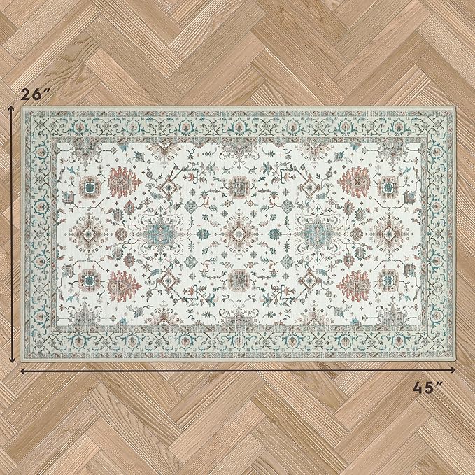 Laura Ashley Beige Aure Floral Machine Washable & Slip Resistant 26" x 45" Accent Rug