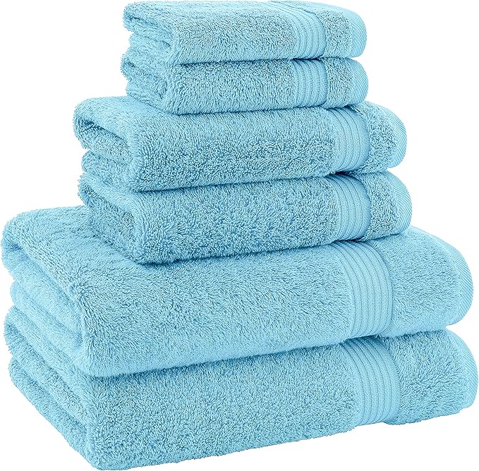 American Veteran Towel, 100% Cotton Turkish 6 Piece Towel Set Luxury Towels Set of 6 for Bathroom Essentials, 2 Bath Towels 2 Hand Towels 2 Washcloths, Sky Blue