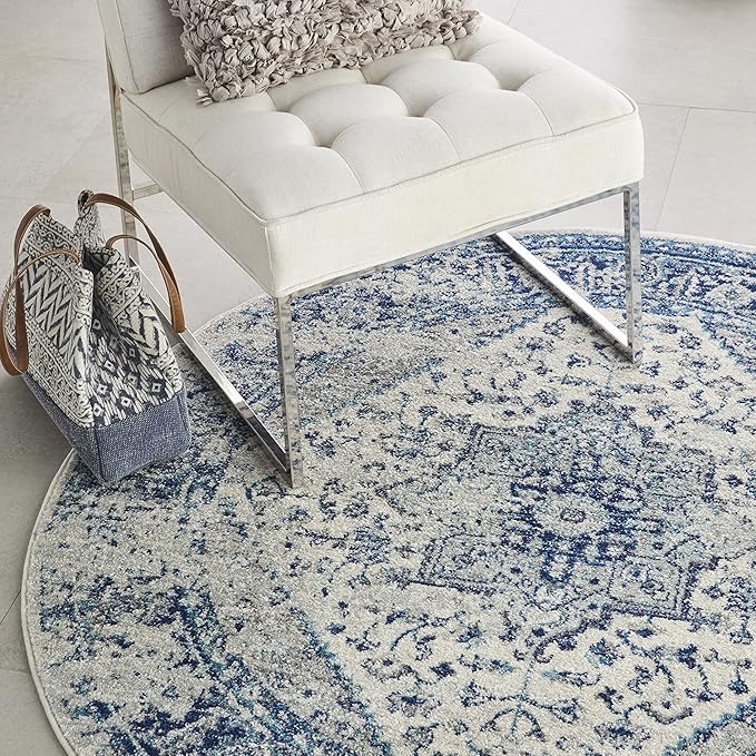Nourison Home Tranquil Ivory/Light Blue 7’10” x Round Area Rug - Easy Clean, Non Shedding, Bed Room, Living Room, Dining Room, Kitchen (8' x Round)