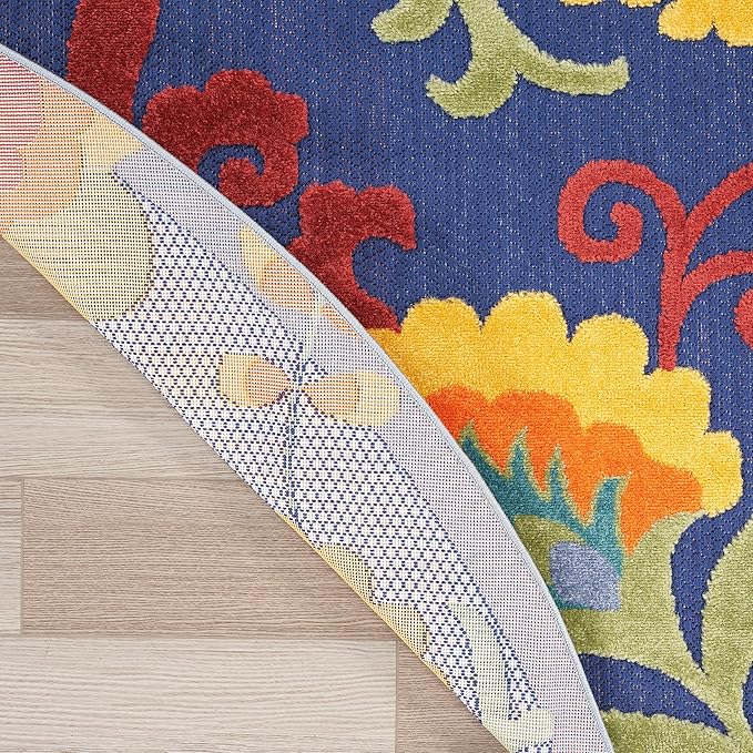 Nourison Home Aloha Navy Multicolor 7'10" x Round Area Rug - Easy Clean, Non Shedding, Bed Room, Living Room, Dining Room, Kitchen (8' x Round)