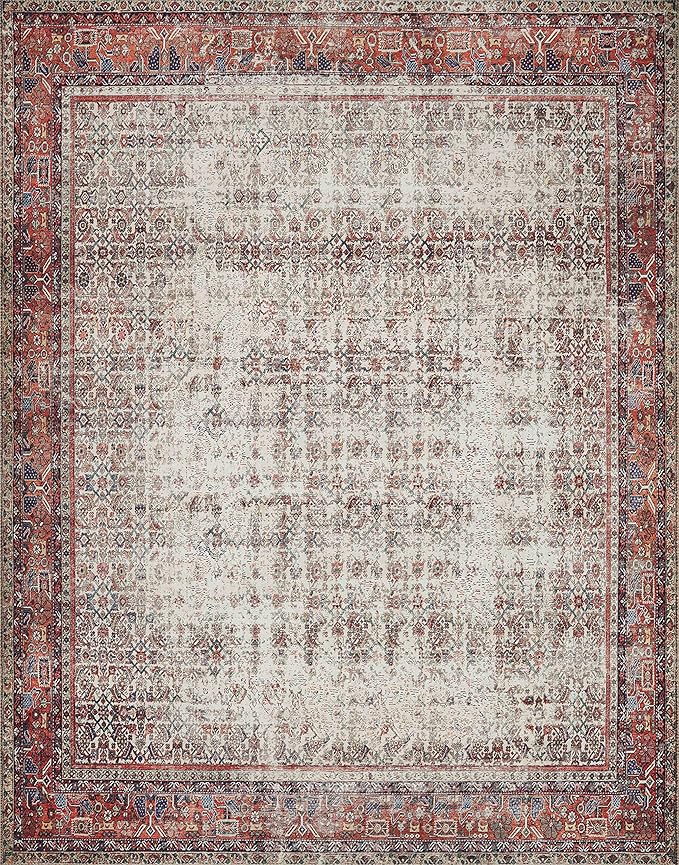 Loloi Layla Collection LAY-12 Ivory/Brick 2'-6" x 9'-6" .13" Thick Runner Rug, Soft, Durable, Vintage Inspired, Distressed, Low Pile, Non-Shedding, Easy Clean, Printed, Living Room Rug