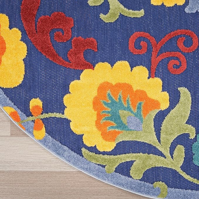 Nourison Home Aloha Navy Multicolor 7'10" x Round Area Rug - Easy Clean, Non Shedding, Bed Room, Living Room, Dining Room, Kitchen (8' x Round)