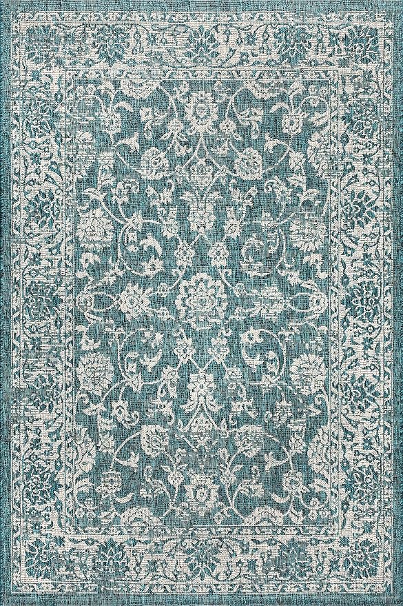 JONATHAN Y Weave Floral Indoor Outdoor Area Rug 6X9 Teal/Gray, Tela Bohemian Textured for Backyard, Patio, Porch, Easy-Cleaning, High Traffic, Pet-Friendly, Non-Shedding (SMB100C-6)