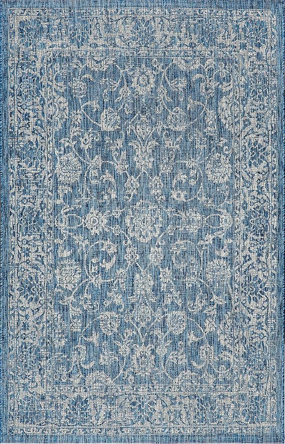 JONATHAN Y Weave Floral Indoor Outdoor Area Rug 3X5 Navy/Gray, Tela Bohemian Textured for Backyard, Patio, Porch, Easy-Cleaning, High Traffic, Pet-Friendly, Non-Shedding (SMB100B-3)